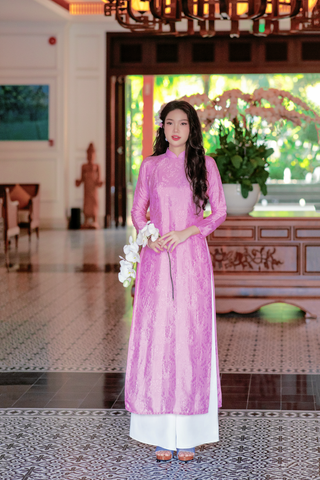 Áo dài lụa tơ tằm Dáng suôn Phúc Thọ - Tím phong lan