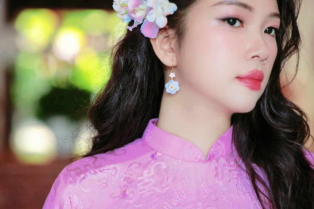 Áo dài lụa tơ tằm Dáng suôn Phúc Thọ - Tím phong lan