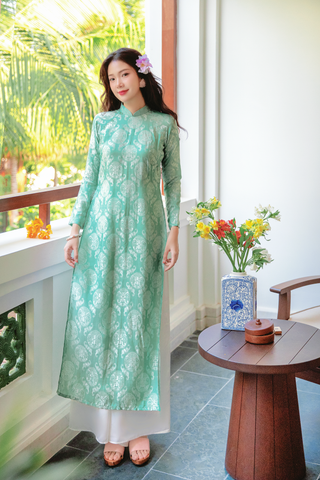 Áo dài lụa tơ tằm Dáng suôn Phúc Thọ - Xanh ngọc