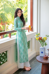 Áo dài lụa tơ tằm Truyền thống Phúc Thọ - Xanh ngọc