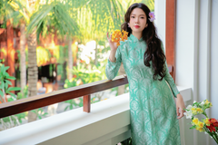 Áo dài lụa tơ tằm Dáng suôn Phúc Thọ - Xanh ngọc
