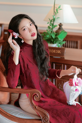 Áo dài lụa tơ tằm Dáng suôn Phúc Thọ - Đỏ đô