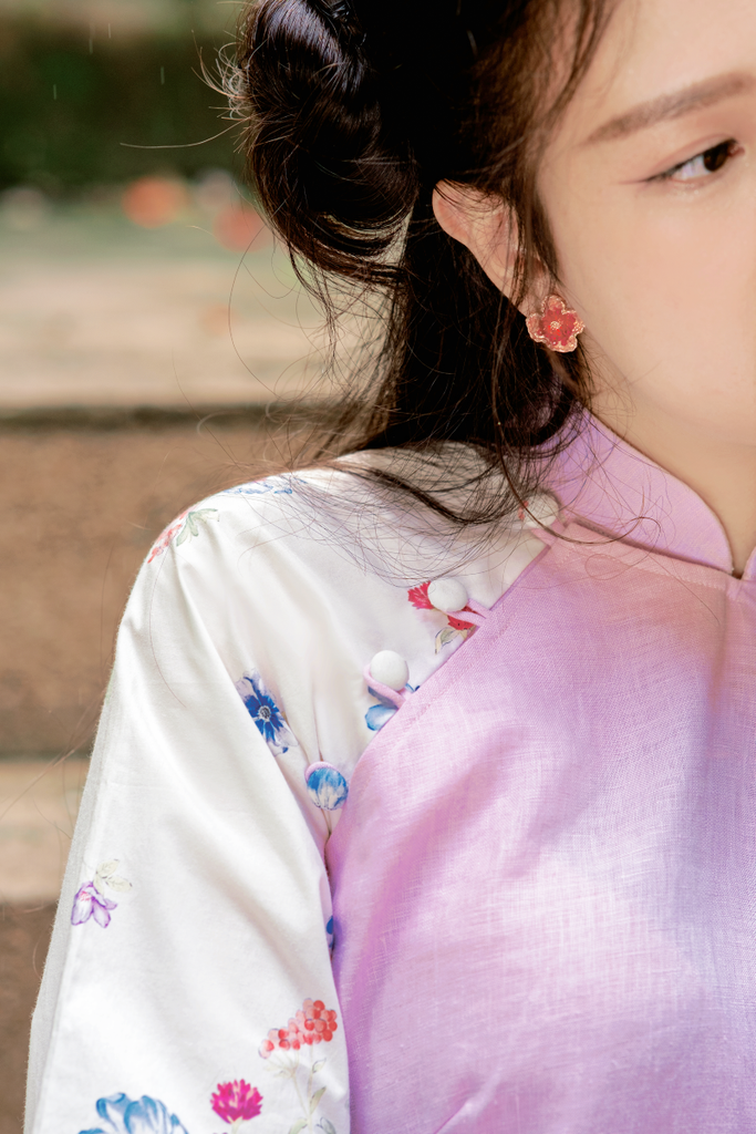 Áo dài linen Thanh Cẩm cổ đứng