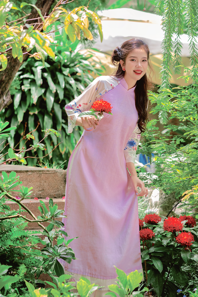 Áo dài linen Thanh Cẩm cổ đứng