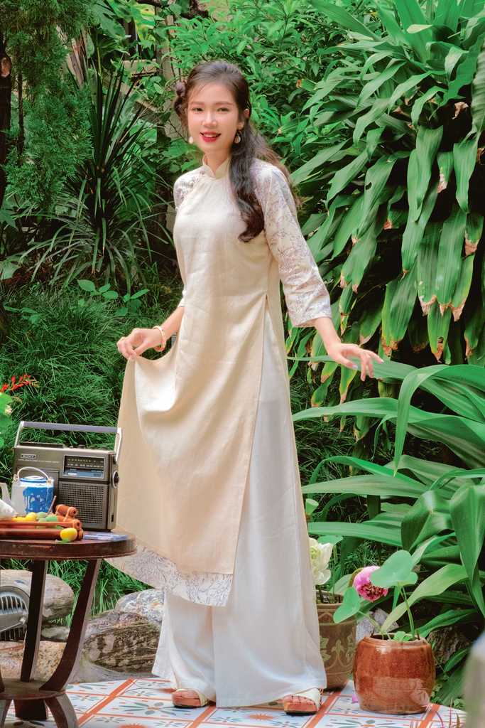 Áo dài linen Thanh Chi cổ đứng