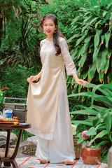 Áo dài linen Thanh Chi cổ đứng