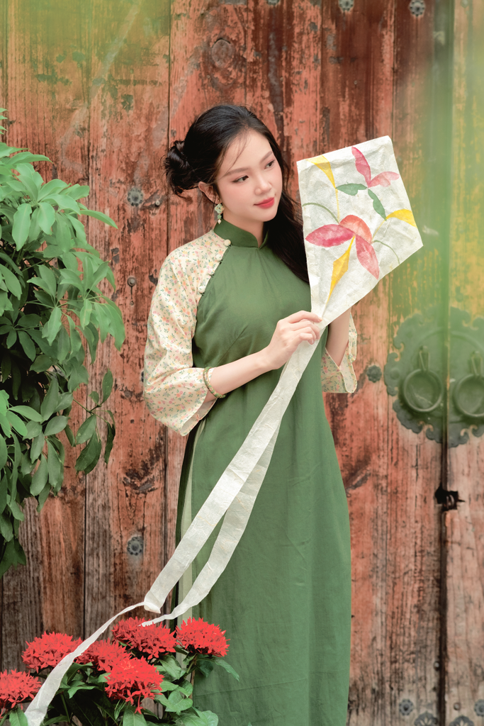 Áo dài linen Thanh Diệp cổ đứng