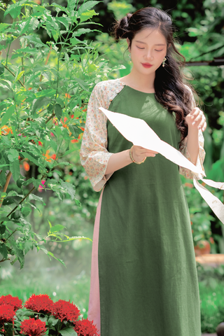 Áo dài linen Thanh Diệp cổ tròn