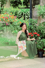 Áo dài linen Thanh Diệp cổ tròn