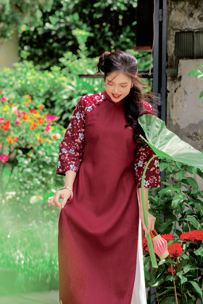 Áo dài linen Thanh Đoan cổ đứng