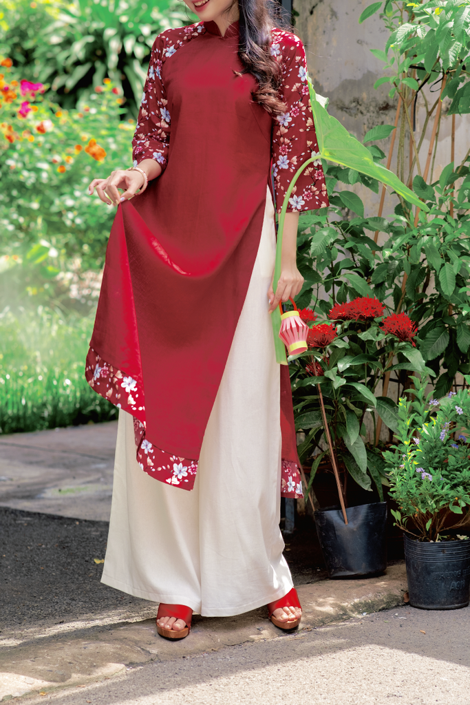 Áo dài linen Thanh Đoan cổ đứng