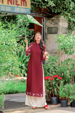 Áo dài linen Thanh Đoan cổ đứng