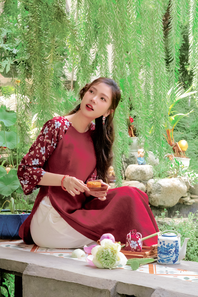Áo dài linen Thanh Đoan cổ tròn