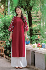 Áo dài linen Thanh Đoan cổ tròn