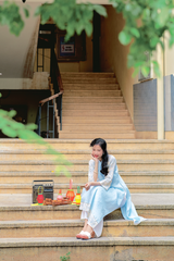 Áo dài linen Thanh Dung cổ đứng