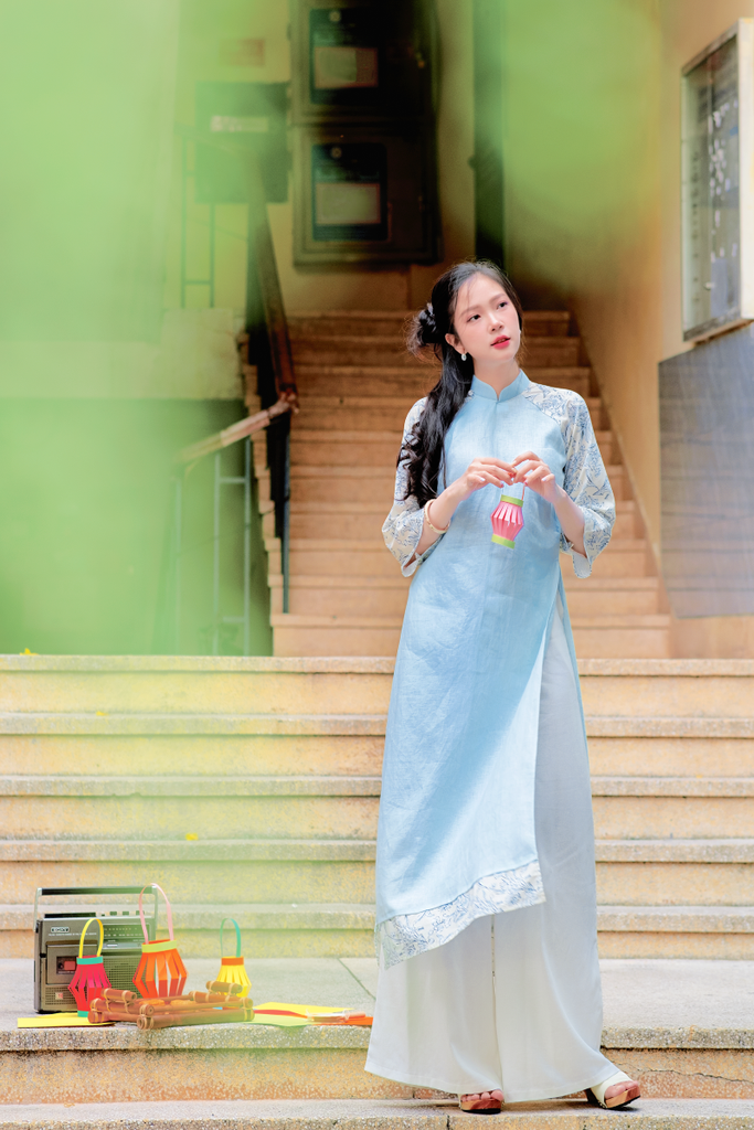 Áo dài linen Thanh Dung cổ đứng