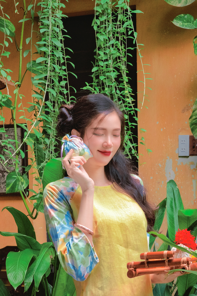 Áo dài linen Thanh Hạ cổ tròn