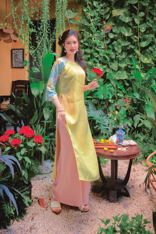 Áo dài linen Thanh Hạ cổ tròn