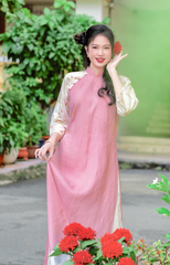 Áo dài linen Thanh Hồng cổ đứng