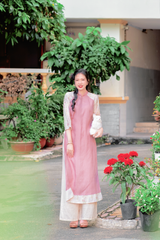 Áo dài linen Thanh Hồng cổ đứng