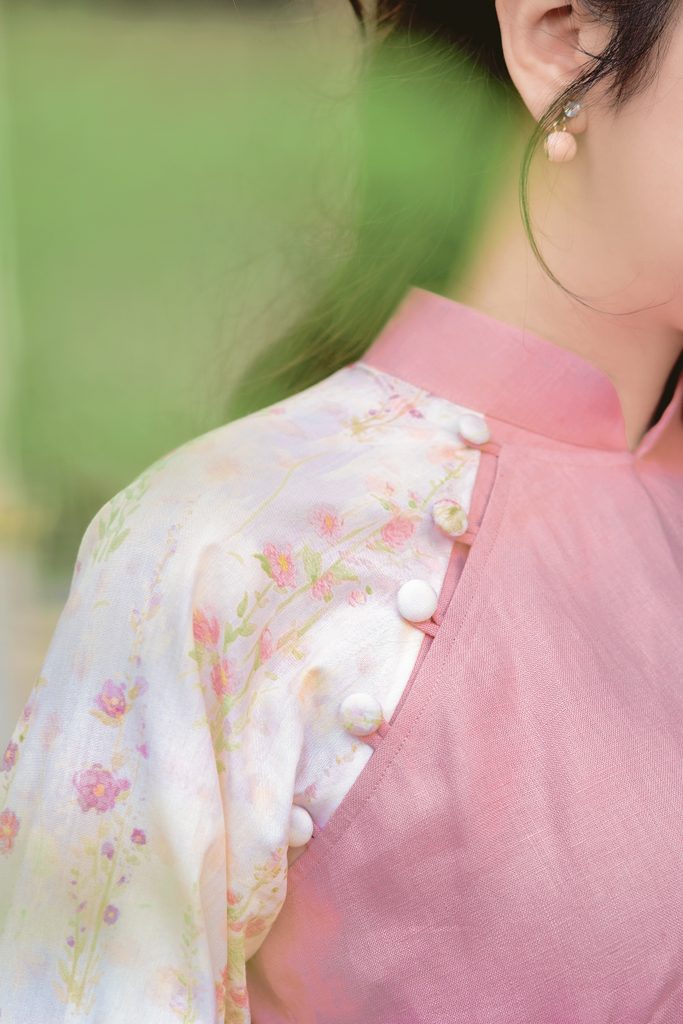 Áo dài linen Thanh Hồng cổ đứng