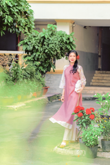 Áo dài linen Thanh Hồng cổ đứng