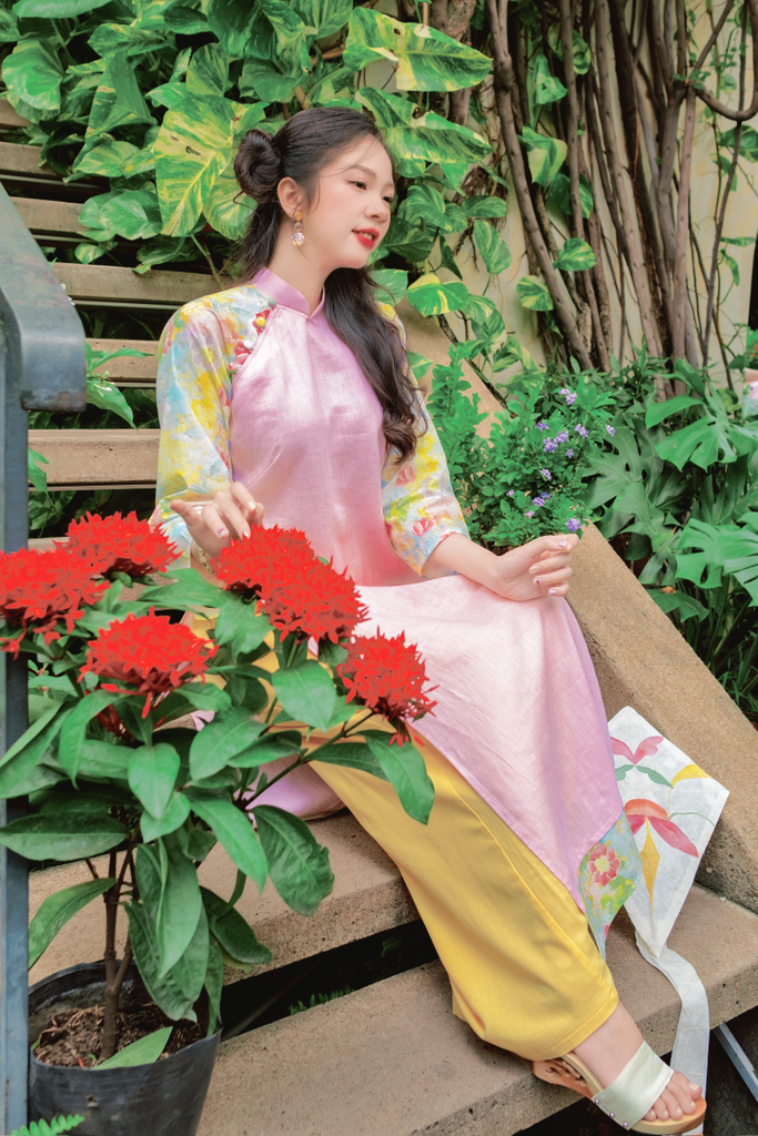 Áo dài linen Thanh Ly cổ đứng