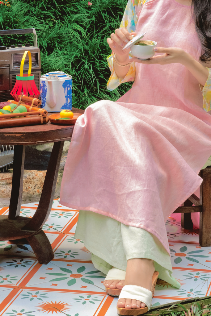 Áo dài linen Thanh Ly cổ tròn