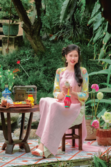 Áo dài linen Thanh Ly cổ tròn