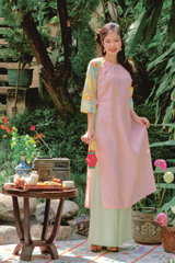 Áo dài linen Thanh Ly cổ tròn