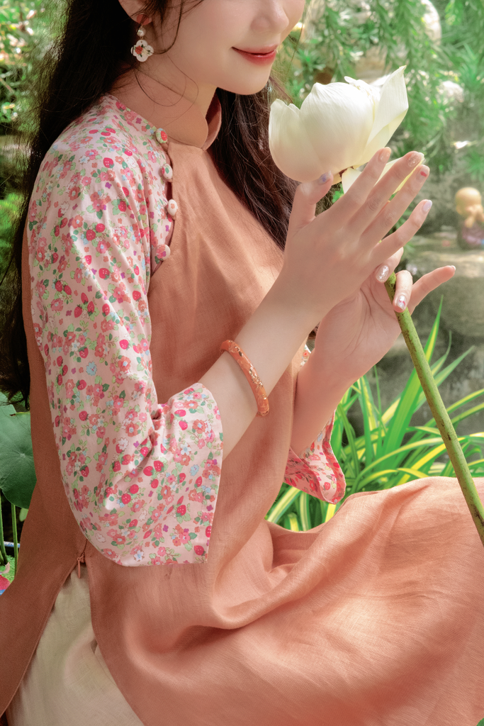 Áo dài linen Thanh Quyên cổ đứng