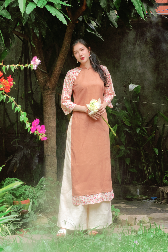 Áo dài linen Thanh Quyên cổ đứng