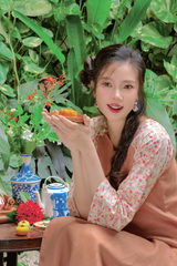 Áo dài linen Thanh Quyên cổ tròn
