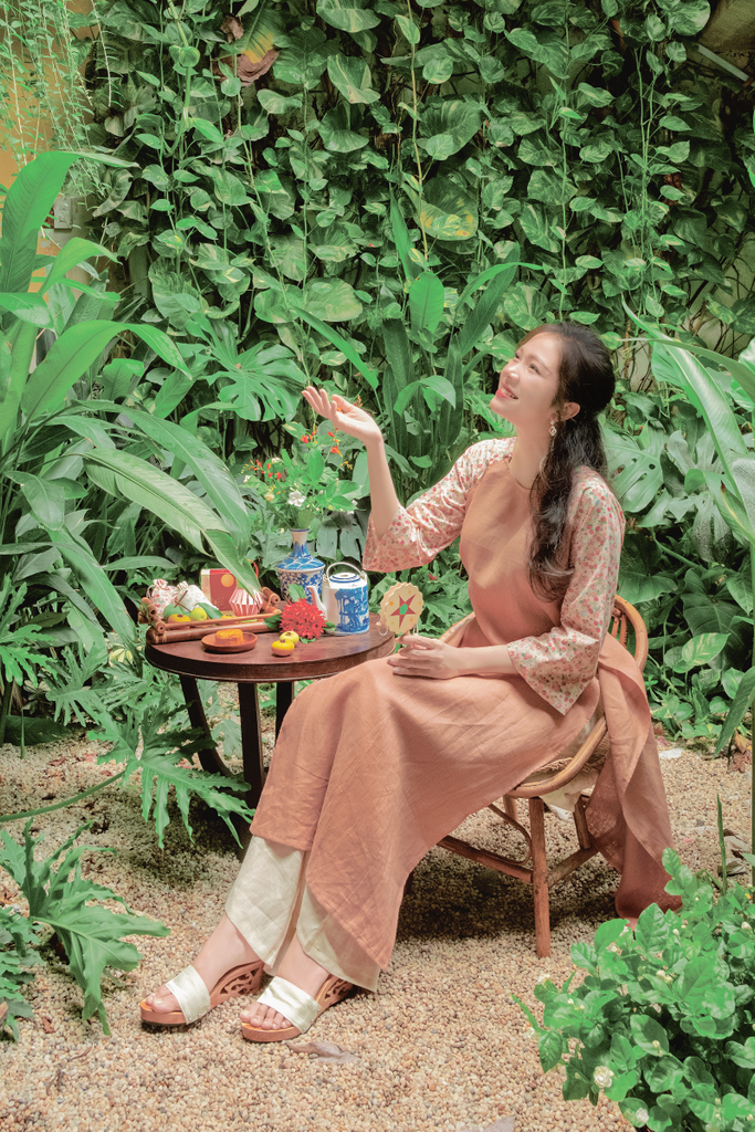 Áo dài linen Thanh Quyên cổ tròn