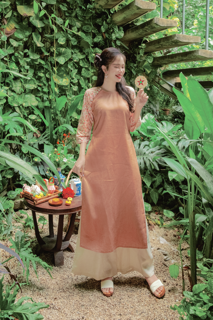 Áo dài linen Thanh Quyên cổ tròn