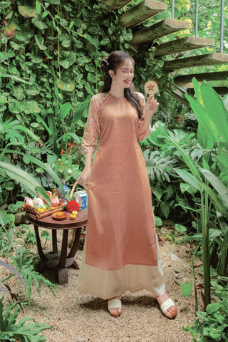 Áo dài linen Thanh Quyên cổ tròn