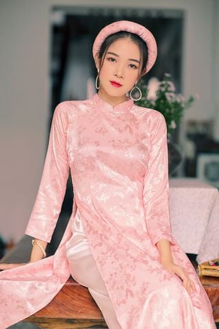 Áo dài Gấm Ngọc Trân - Hồng