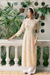 Áo dài Gấm Ngọc Trân - Beige nhạt