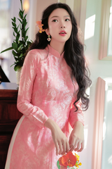 Áo dài lụa tơ tằm Truyền thống Phúc Thọ - Cam đào