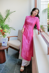 Áo dài lụa tơ tằm Truyền thống Phúc Thọ - Hồng hoa giấy