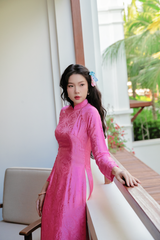 Áo dài lụa tơ tằm Truyền thống Phúc Thọ - Hồng hoa giấy