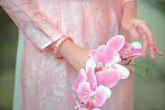 Áo dài lụa tơ tằm Truyền thống Phúc Thọ - Hồng phấn
