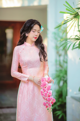 Áo dài lụa tơ tằm Truyền thống Phúc Thọ - Hồng phấn