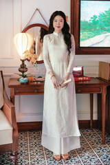 Áo dài lụa tơ tằm Truyền thống Phúc Thọ - Kem nhạt