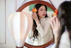 Áo dài lụa tơ tằm Truyền thống Phúc Thọ - Kem nhạt