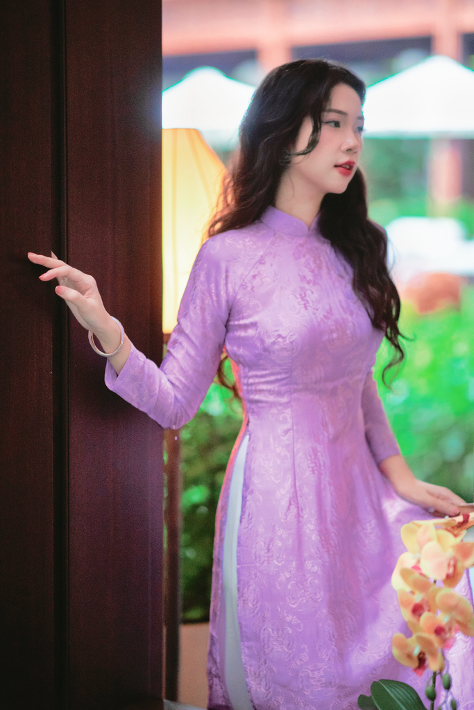 Áo dài lụa tơ tằm Truyền thống Phúc Thọ - Tím Huế