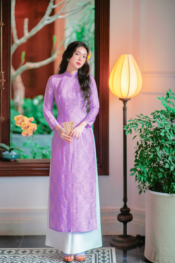 Áo dài lụa tơ tằm Truyền thống Phúc Thọ - Tím Huế