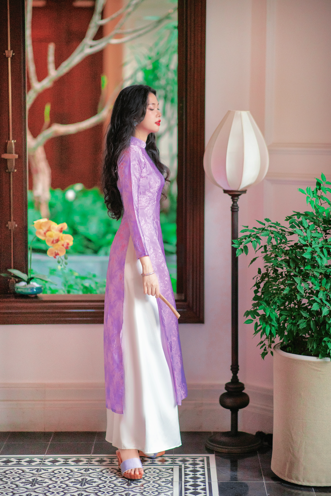 Áo dài lụa tơ tằm Truyền thống Phúc Thọ - Tím Huế