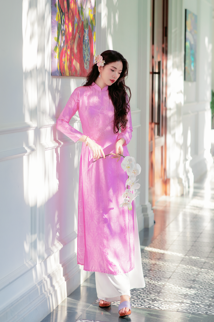 Áo dài lụa tơ tằm Truyền thống Phúc Thọ - Tím phong lan