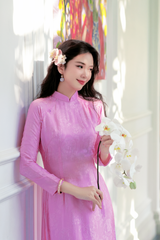 Áo dài lụa tơ tằm Truyền thống Phúc Thọ - Tím phong lan